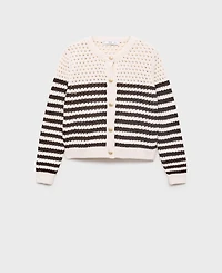 Mango Women's Striped Openwork Knitted Cardigan Sweater