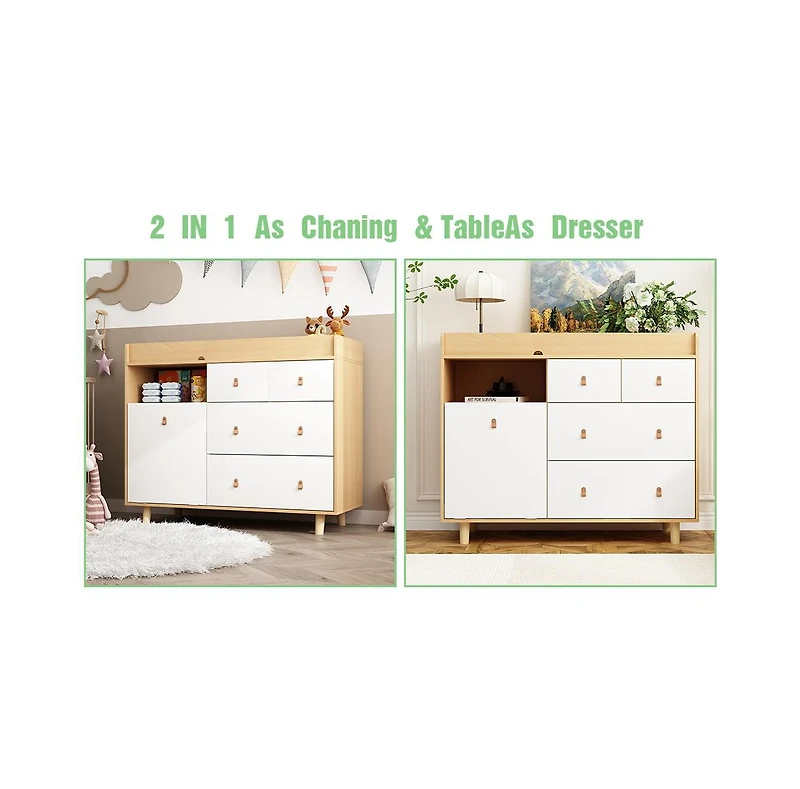 Diaper Table with 4 Drawers, Baby Changing Station with Storage Compartments