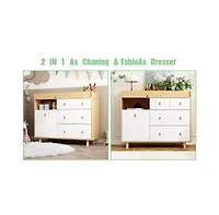 Diaper Table with 4 Drawers, Baby Changing Station with Storage Compartments