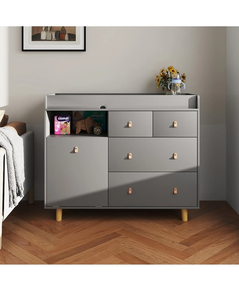 Diaper Table with 4 Drawers, Baby Changing Station with Storage Compartments