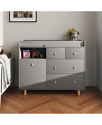 Diaper Table with 4 Drawers, Baby Changing Station with Storage Compartments