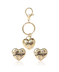 Juicy Couture Gold-Tone Heart Keychain & Earring Set with Crystal Accents