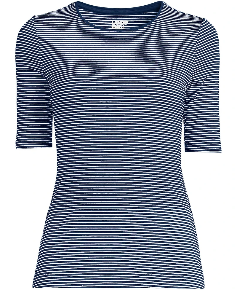 Lands' End Women's Lightweight Jersey Skimming Elbow Sleeve Crew Neck T-shirt