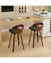 Set of 2 Swivel Counter Height Stools with Low Back, 24.8'' Wood Chairs with Cushioned Seat for Kitchen or Dining Room-The Pop Home
