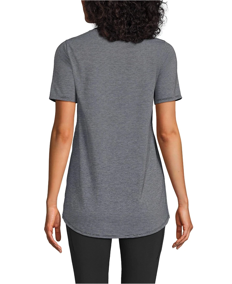 Lands' End Women's Short Sleeve Power Performance Scoop Neck Curved Hem Tunic Tee
