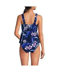 Lands' End Women's Smocked Tankini Top and High Waisted Bottoms Swimsuit Set