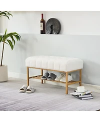 Tufted Bedroom Bench with Storage Rack Upholstered Shoe Bench with Metal Legs for End of Bed Entryway Living Room or Closet Seating-The Pop Home