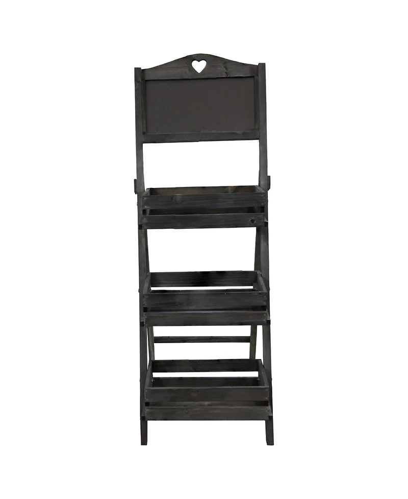 Country Heart Ladder Plant Stand with Chalkboard - 41” H - Black