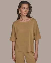Donna Karan New York Women's Elbow-Sleeve Metallic Sweater