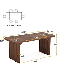 Tribesigns Dining Table for 4-6, Rectangular Wood Kitchen with Double Pedestal, 62-Inch Dinner Room, Living Easy Assembly