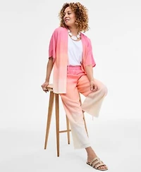 Jm Collection Womens Ombre Plisse Kimono Plisse Wide Leg Pants Exclusively At Macys