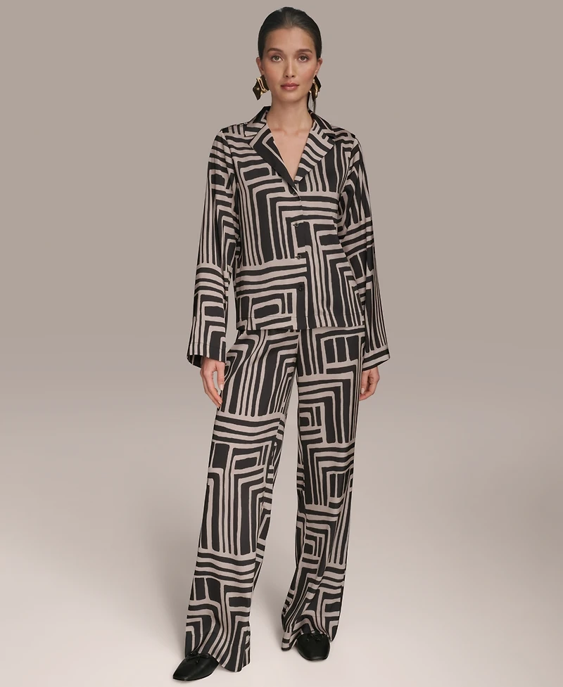 Donna Karan New York Women's Long Sleeve Geo Print Button Down Shirt