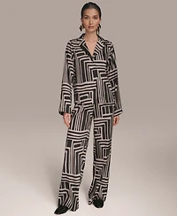 Donna Karan New York Women's Long Sleeve Geo Print Button Down Shirt