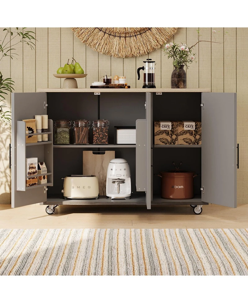 Streamdale Geometric Kitchen Island with Drop Leaf, Storage, and Towel Rack