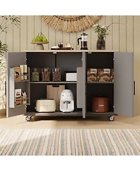 Streamdale Geometric Kitchen Island with Drop Leaf, Storage, and Towel Rack