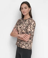 Dkny Women's Brushstroke-Print Short-Sleeve Top