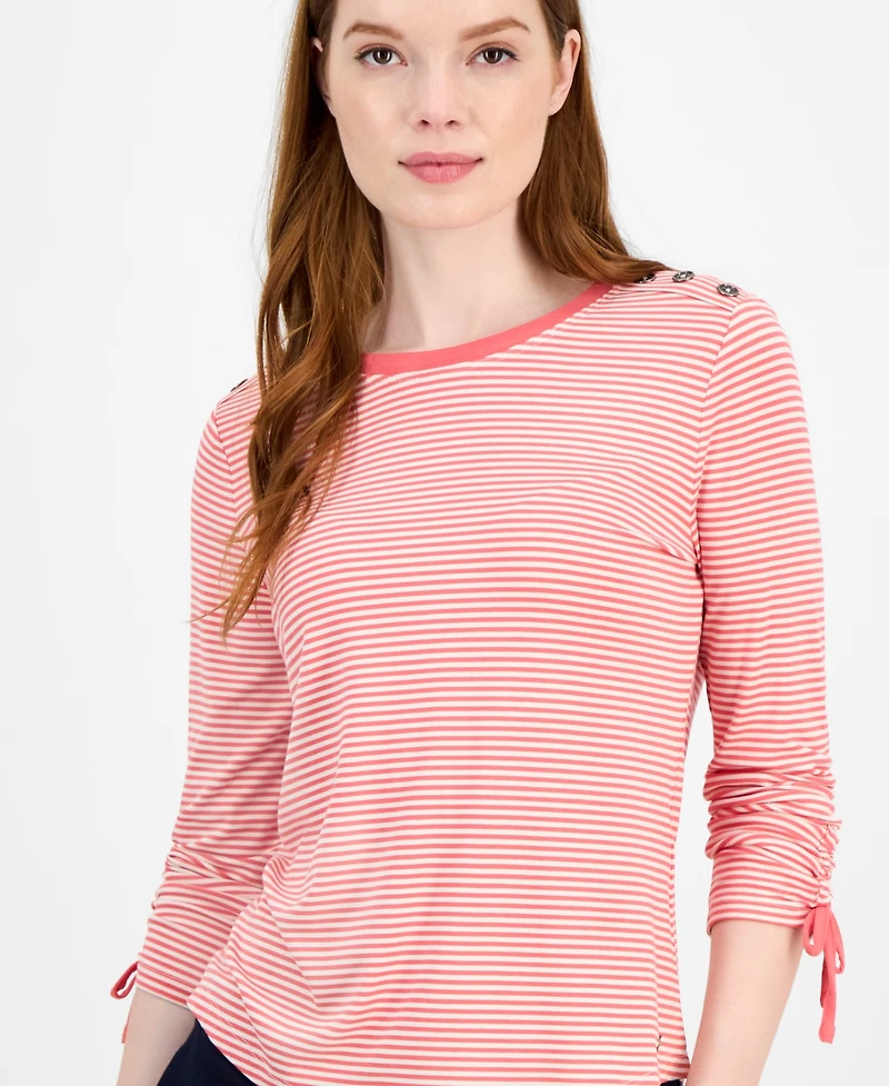 Tommy Hilfiger Women's Striped Ruched-Sleeve Top