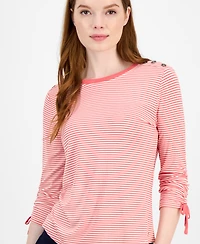 Tommy Hilfiger Women's Striped Ruched-Sleeve Top