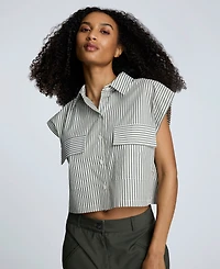 Kenneth Cole Women's Cotton Striped Cropped Sleeveless Shirt