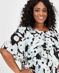 Kasper Plus Floral-Print Clip-Dot Shirt
