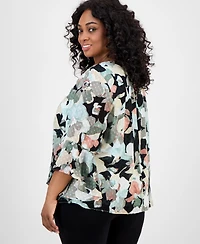 Kasper Plus Clip-Dot Ruffle-Sleeve Top