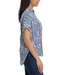 Gloria Vanderbilt Petite Daisy Striped Short-Sleeve Shirt
