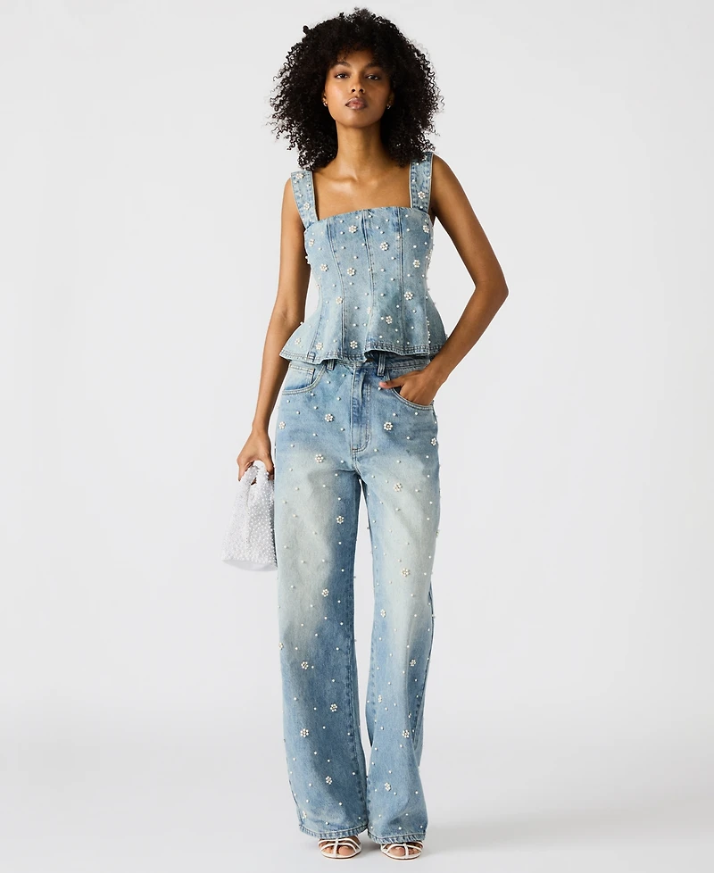 Steve Madden Women's Fiorella Denim Peplum Top
