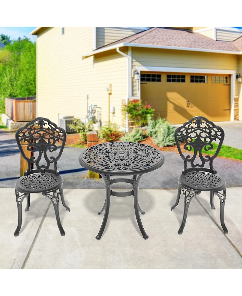 Streamdale 3-Piece Set Of All-Weather Cast Aluminum Dining Furniture Set With Black Frame