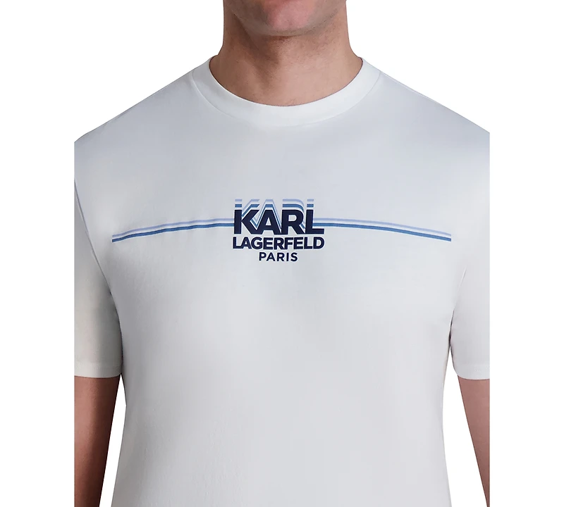 Karl Lagerfeld Paris Men's Short Sleeve Crewneck Racing Stripe Logo T-Shirt