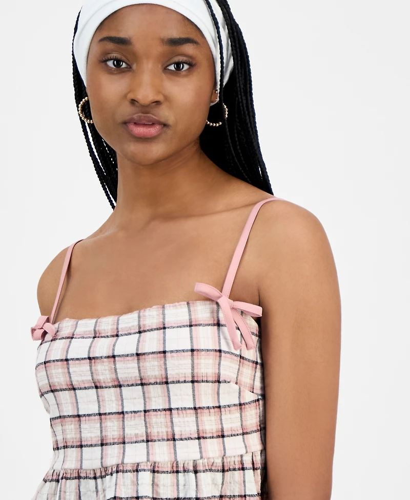 Planet Heart Juniors' Plaid Babydoll Sleeveless Tank