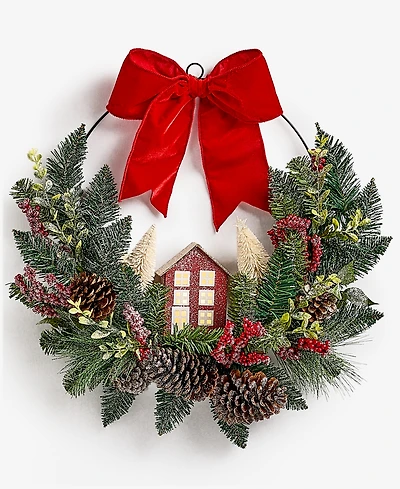 Holiday Lane Heritage House in Greenery Half Wreath, Macy's Exclusive
