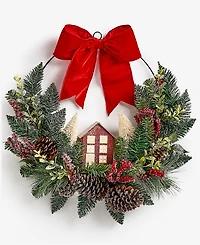 Holiday Lane Heritage House in Greenery Half Wreath, Macy's Exclusive