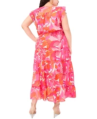 Msk Plus Printed Flutter-Sleeve Tiered Maxi Dress