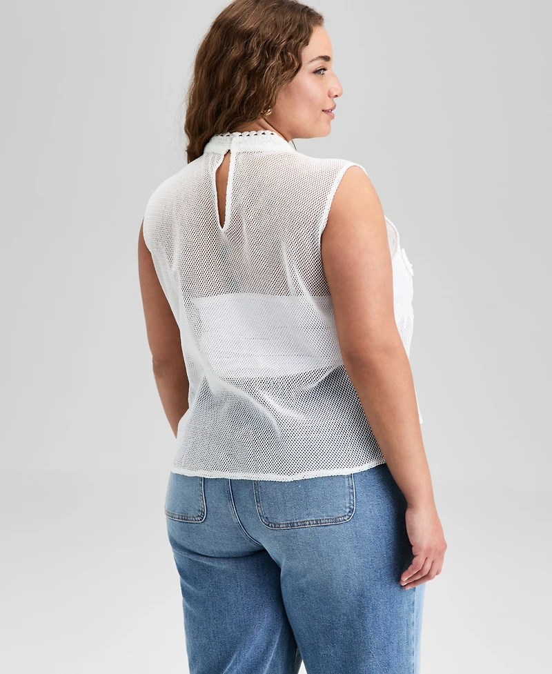 And Now This Trendy Plus Cotton Crochet Mock Neck Sleeveless Top, Exclusively at Macy's