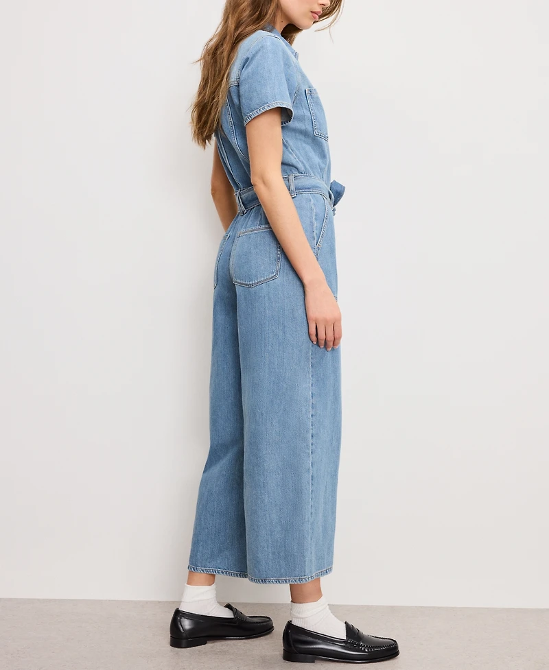Good American Women's Fit For Success Denim Cropped Jumpsuit