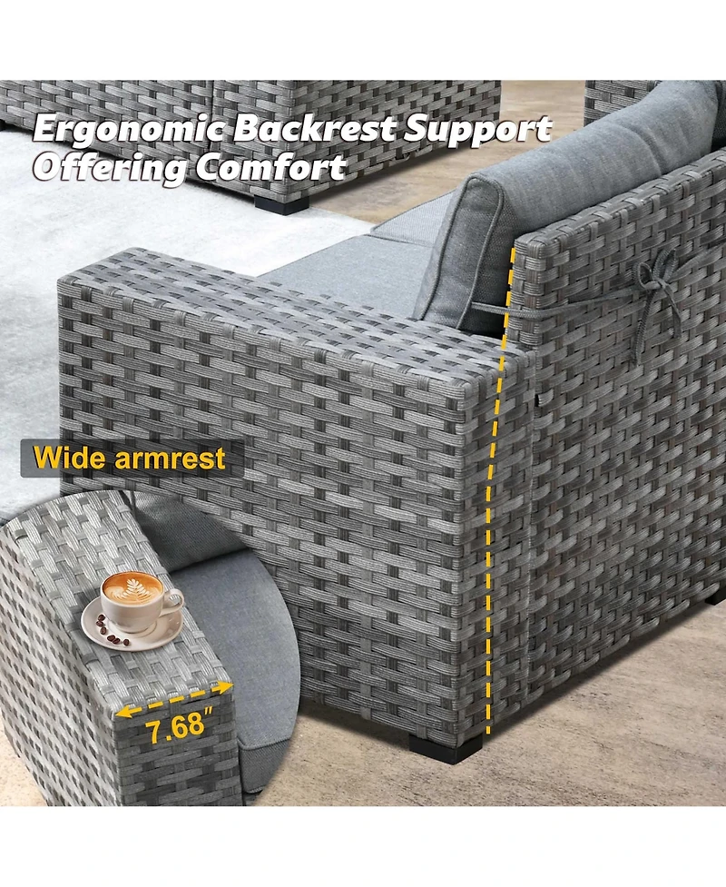 Xizzi Patio Furniture Set,6 Piece Outdoor Sectional Sofa Couch Set,Patio Conversation Set with Modular Wicker Chairs,Widened Armrest,Side Table,Orange