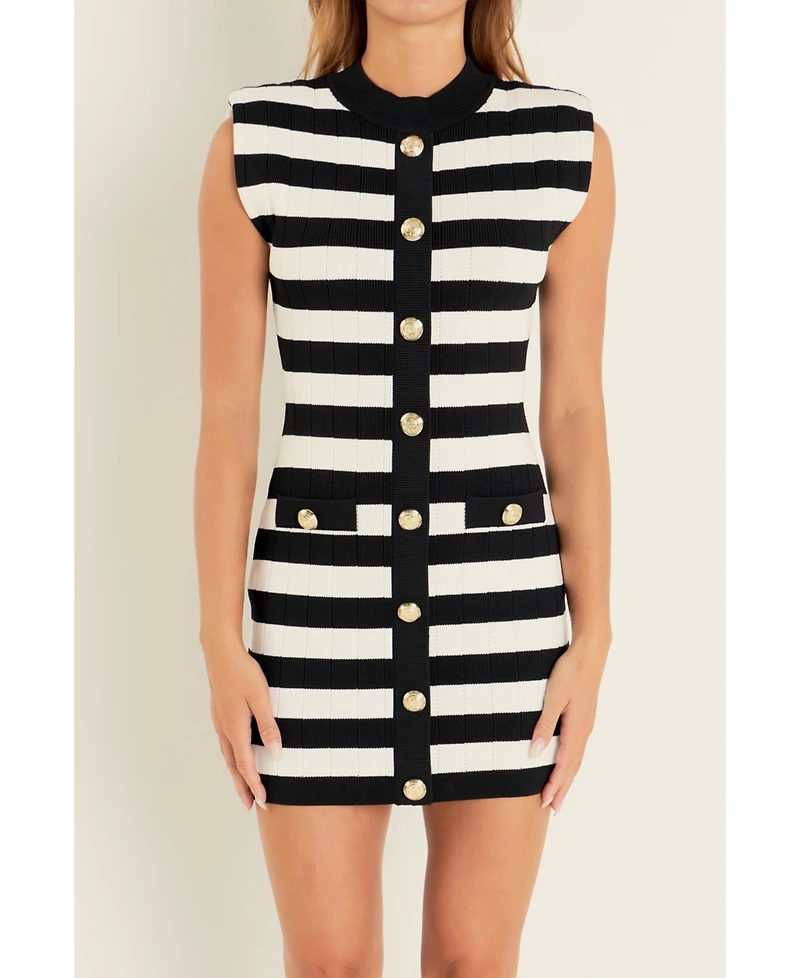 endless rose Women's Mock Neck Striped Mini Dress