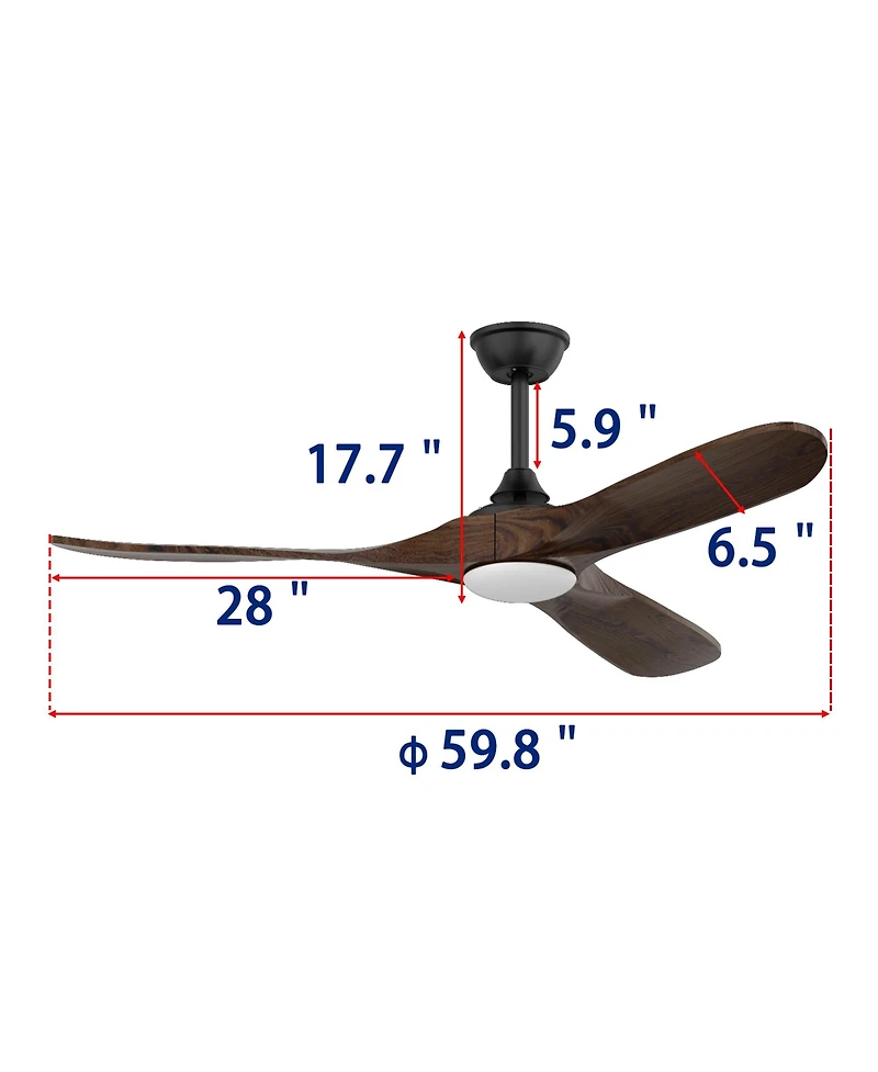 60 inch lighted ceiling fan, indoor and outdoor use, with remote control, reversible Dc motor, noiseless, suitable for bedroom, living room, terrace,