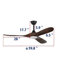 60 inch lighted ceiling fan, indoor and outdoor use, with remote control, reversible Dc motor, noiseless, suitable for bedroom, living room, terrace,