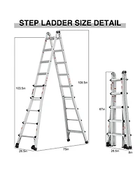 15 ft. Reach Hight Aluminum Multi-Position Ladder with Wheels, 300 lbs. Weight Rating, Step Stools