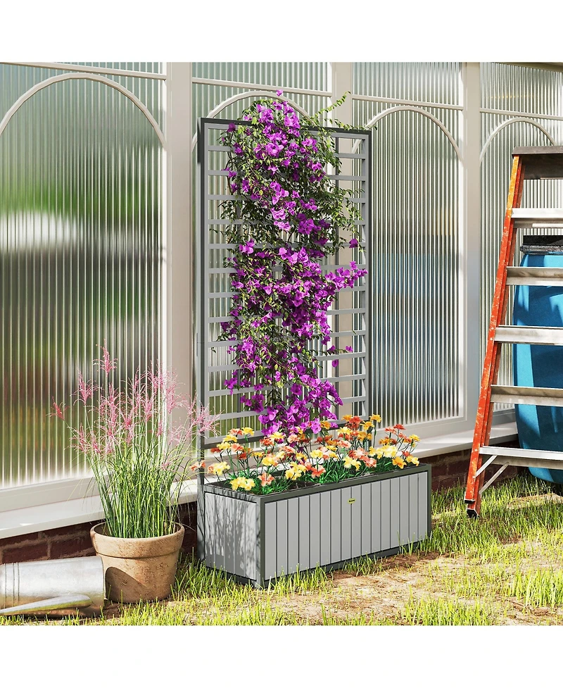 Outsunny Raised Garden Bed, Planter Box with Trellis, Removable Pots,