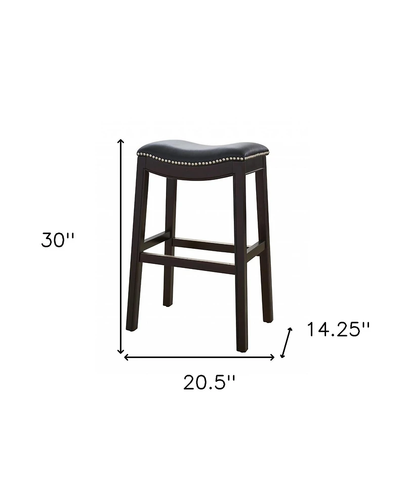 Faux Leather and Solid Wood Backless Bar Height Chair