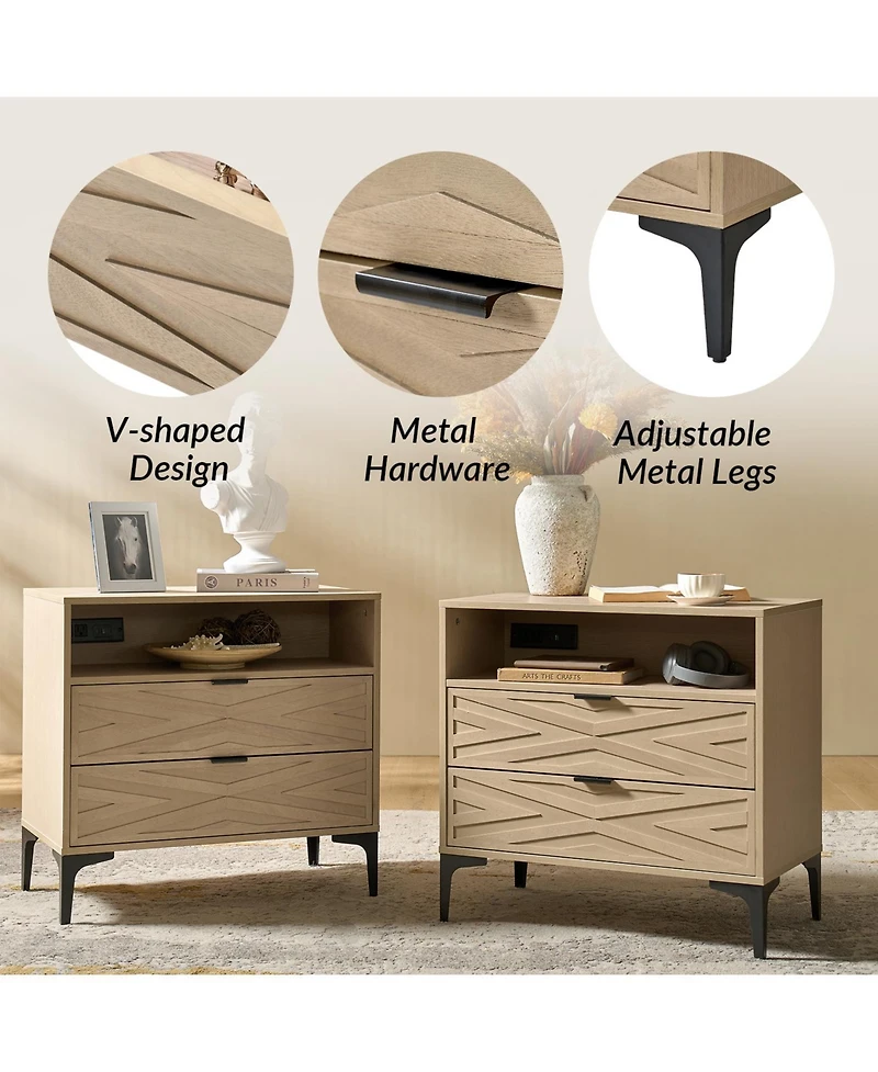 Auguste 2-Drawer Nightstand with Charging Port