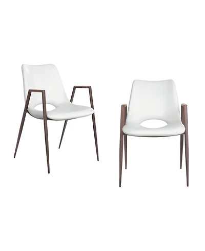 Set of 2 Upholstered Faux Leather Dining Chairs with Armrests and Open Back