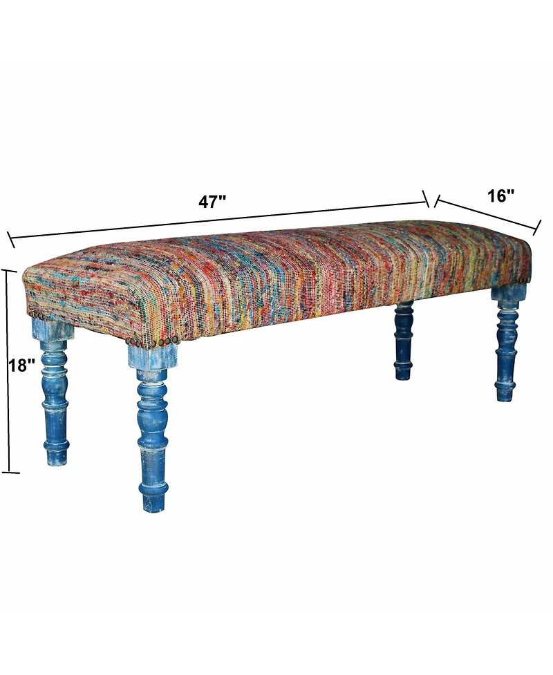 Rainbow Stripe Upholstered Bench with Legs for Living Room or Entryway