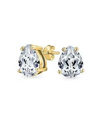 Bling Jewelry Cubic Zirconia Teardrop Cz Solitaire Stud Earrings Gold Plated .925 Sterling Silver