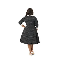 Unique Vintage Plus 1950s Three-Quarter Length Sleeve Shirt Dress
