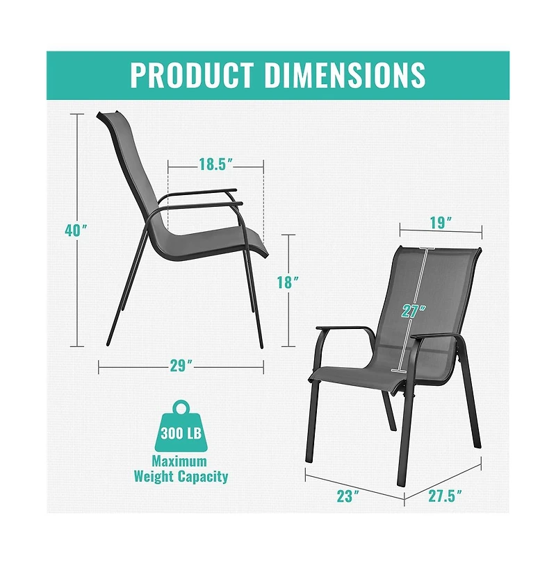 Yaheetech Set of 2 Outdoor Texteline Stackable Dining Chairs, Gray