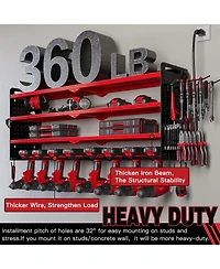 Hausource 4-Tier Power Tool Organizer Wall Mount Tool Storage Workbench W/8 Drill Holder Utility Shelving,Red