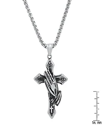 Steeltime Men's Stainless-Steel Prayer Hand and Cross Pendant Necklace